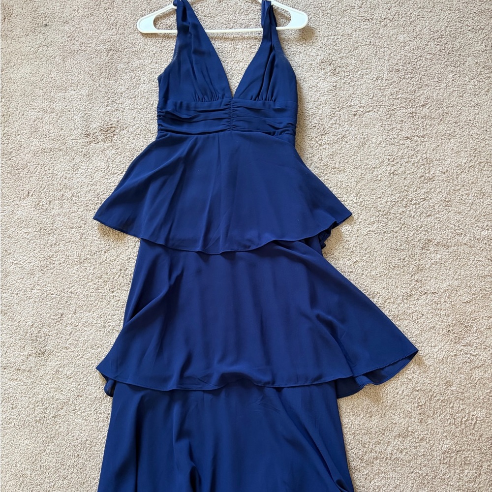 Celebration Time Navy Blue Sleeveless Tiered Midi Dress - Lulus